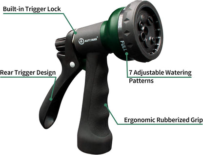 AUTOMAN Garden Hose Nozzle - 7 Adjustable Watering Patterns, Slip Resistant for Easy Use | Ideal for Plants, Lawn & Pets