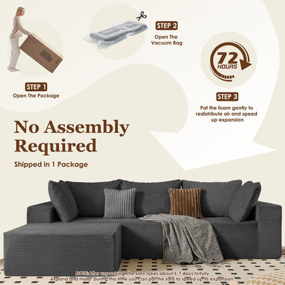 INGEROOM 108" Cloud Sectional Couch with L-Shape Chaise, Modular Sofa Memory Foam, Boneless Sofa with Movable Ottoman, Upholstered Couches for Living Room Bedroom, No Assembly Required, Dark Gray
