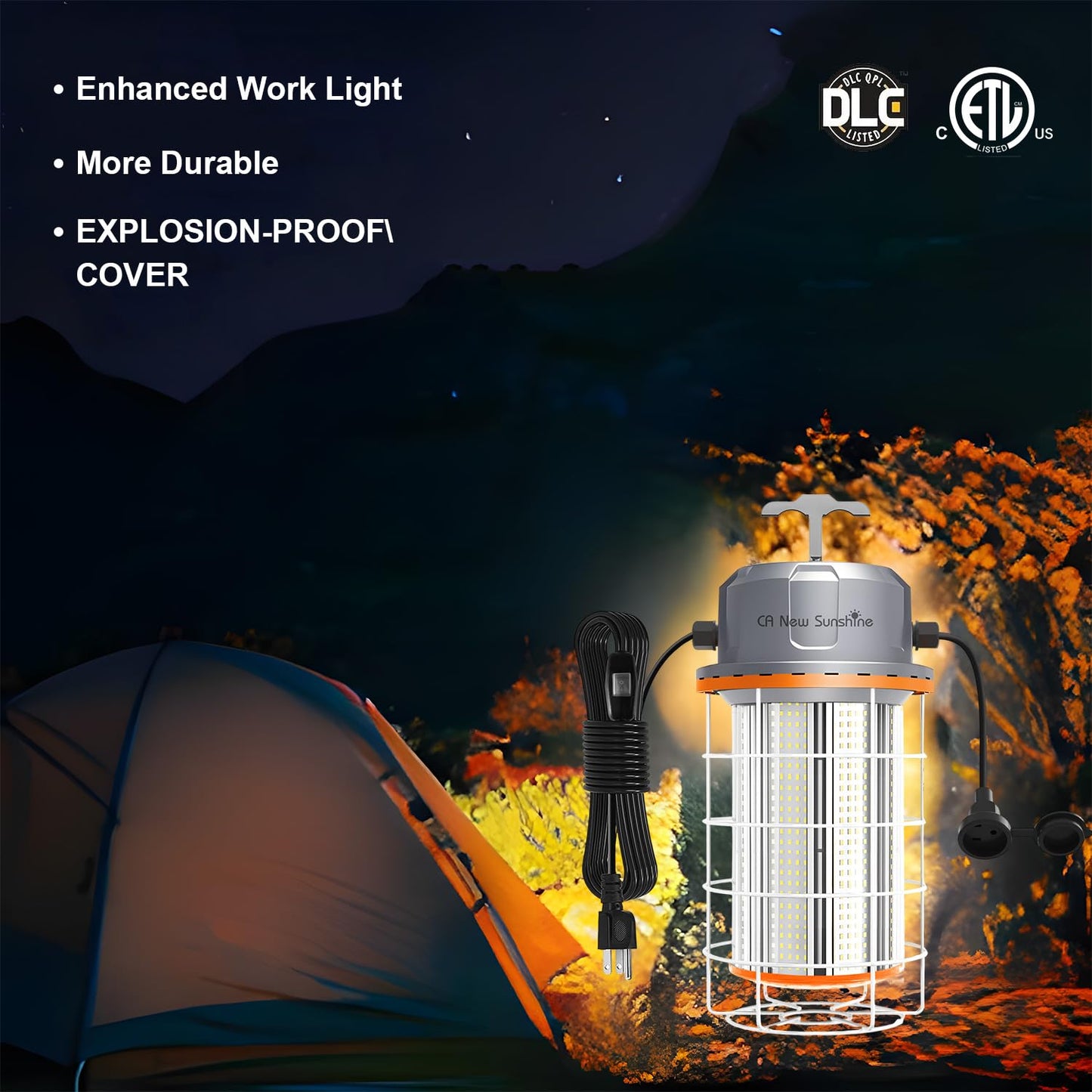 400W LED Temporary Work Light，56000Lumens 5000K Daylight White ON/Off Switch & Hook, IP65 Dust & Waterproof,Portable Hanging Construction Site Light for Jobsite, Warehouse, Workshop, Outdoor Projects