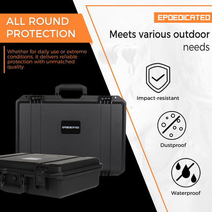 EPDEDICATED IP67 Waterproof Shockproof Hard Case, Orange Rugged Hard Shell with Custom Foam Insert, Lockable Heavy-Duty Equipment Case for Camera Drone Tools Camping Gear, 18.0×13.39×5.12 In (Black)