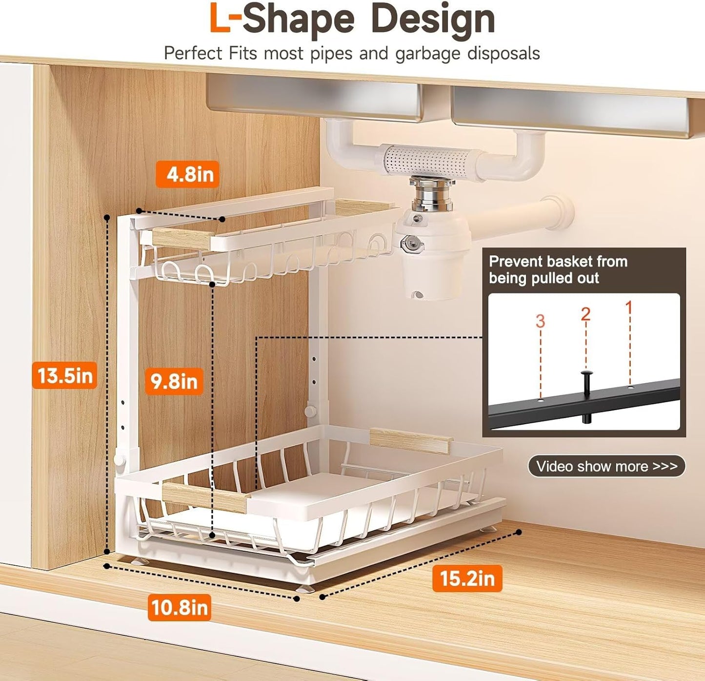 Sevenblue Under Sink Organizer - Height Adjustable 2-Tier Storage Shelf for Kitchen & Bathroom (White, Extra Large)
