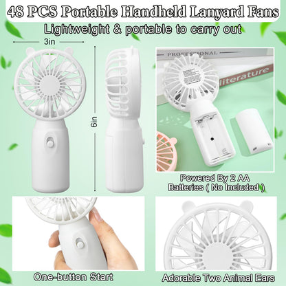 Glooglitter Mini Portable Fans Bulk Handheld Battery Operated Fan with Lanyard Lightweight Personal Fans for Summer Wedding Birthday Party School Office Cooling Gift(White,48 Pcs)