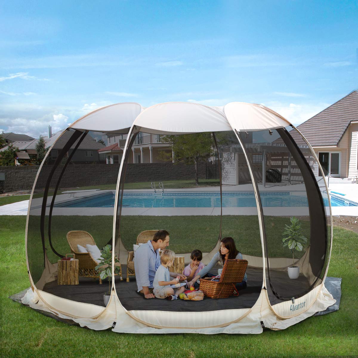 Alvantor Screen House Room Camping Tent Outdoor Canopy Dining Gazebo Pop Up Sun Shade Shelter 8 Mesh Walls Not Waterproof Beige 12'x12' Patent