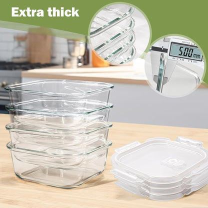 Square Glass Containers - 24oz Borosilicate Food Storage Set | Freezer Safe Meal Prep, 4 Pack