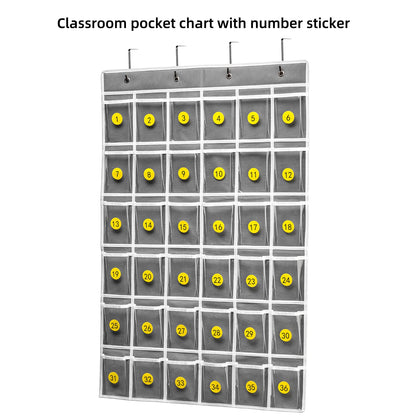 SAVERHO 36 Clear Pockets Classroom Pocket Chart for Cell Phones and Calculator Holder, Pocket Chart for Classroom Phone Holder with Number Stickers and Hooks (Grey)