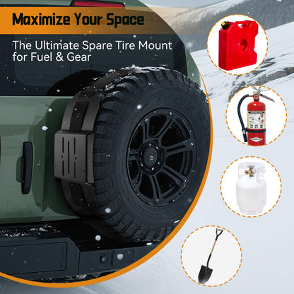 AC-TR-102S Tire Rack- 2 Pack Heavy Duty Spare Tire Mount, Quick Release Fuel Can Spare Tire Mount Bracket with Ratchet Strap for 30” - 40” Diameter Tires, Spare Tire Accessory Bracket for Off-Road
