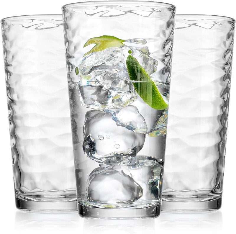 Glaver's Hammered Glass Cups. Cocktail Drinking Glasses Set of 6 Tall Kitchen Glasses, 17 oz Water Glassware For Bar, Juice, Beer, Iced Tea, Everyday Cordial Glasses Drinkware.