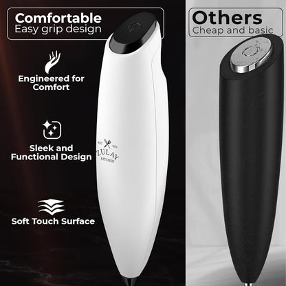 Zulay Kitchen Tornado Triple Whisk Milk Frother - Handheld Foam Maker for Coffee & Lattes - White & Black