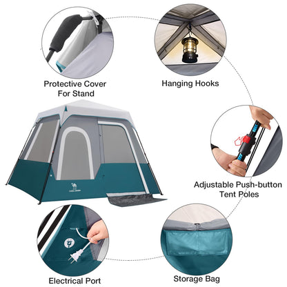 CAMEL CROWN 4/6 Person Instant Cabin Tent, Pop Up Windproof Tents for Camping, 60-Second Setup Family Tent with Carry Bag for Outdoor Hiking