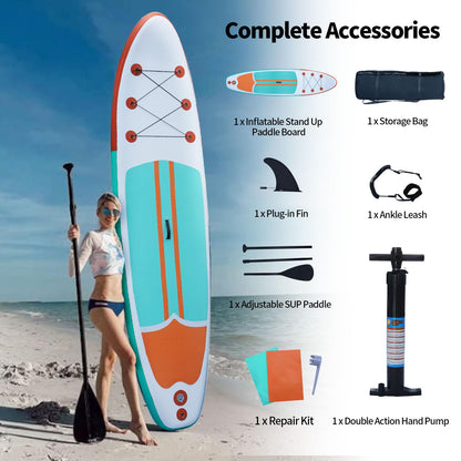 XHYCPY Inflatable Stand Up Paddle Board with SUP Accessories, Anti-Slip EVA Deck, 10’4’’ Inflatable Paddle Boards for Adults and Youth of All Skill Levels