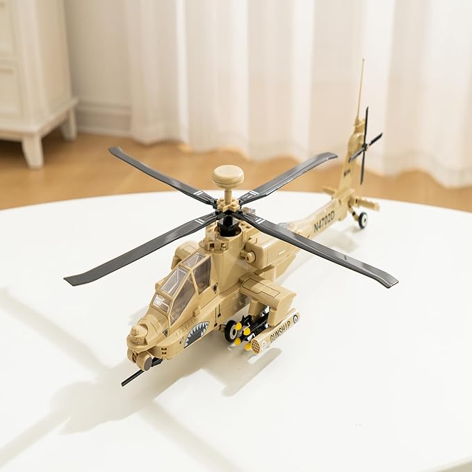Apostrophe Games AH-64 Apache Helicopter Building Block Set – 259 Pieces - Air Force Plane Ages 10+