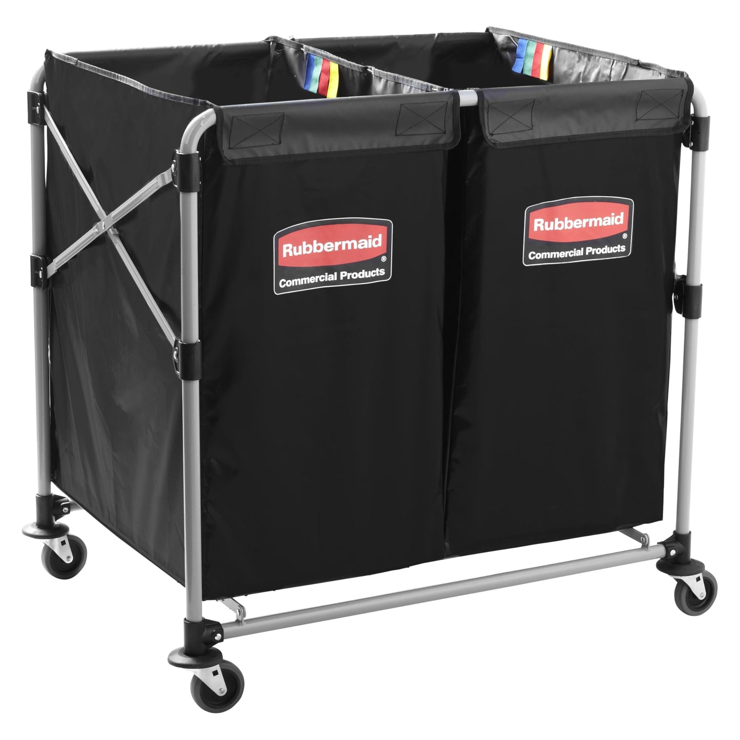 Rubbermaid Commercial Products Collapsible X Cart, Black Multistream, Steel Industrial Laundry/Trash Cart with Wheels for Hotels/Hospitals/Nursing Homes/Offices