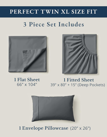 LANE LINEN Twin XL Sheets Set - 100% Organic Cotton, Crisp Percale, Fade Resistant, Charcoal