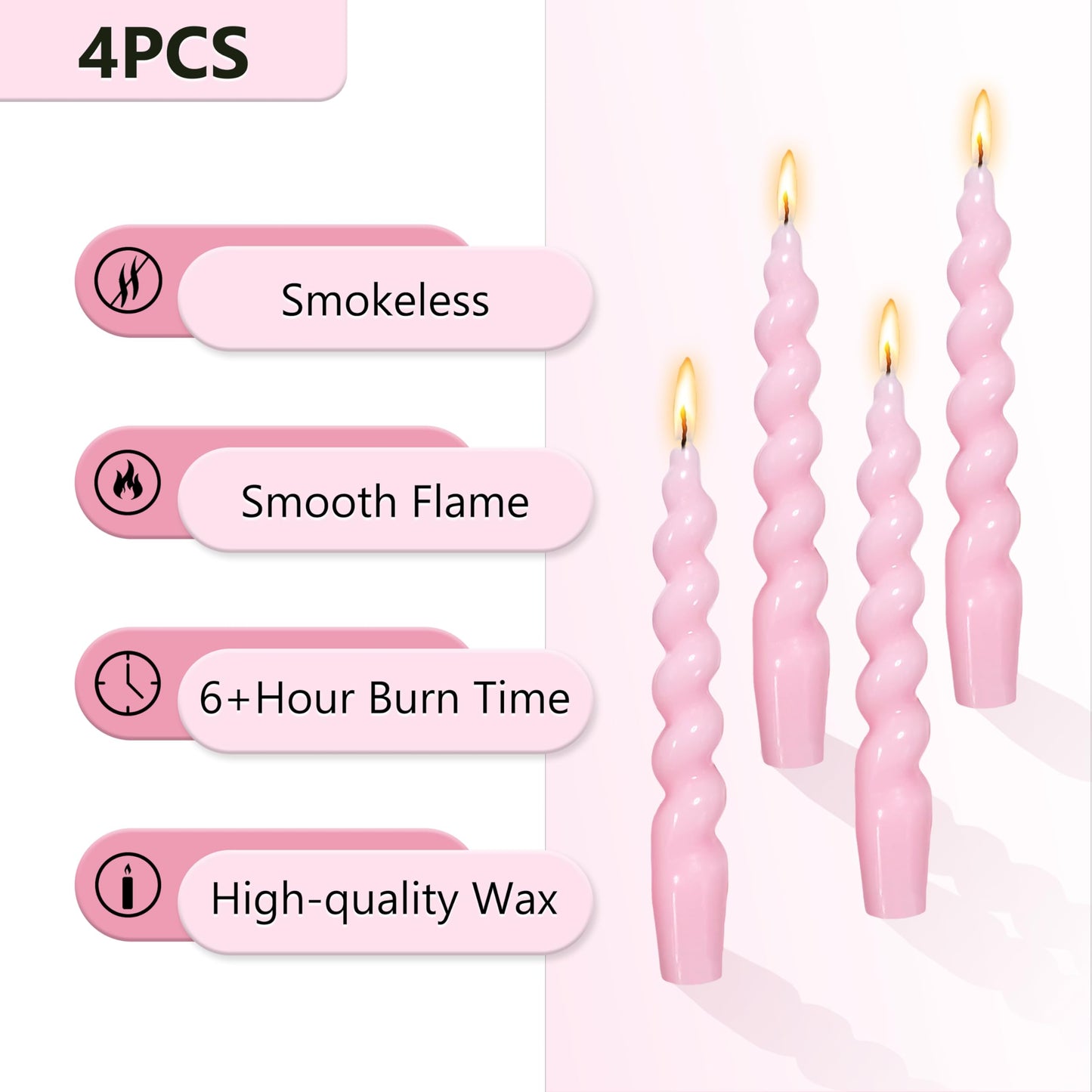 Spiral Taper Candle Twisted Candle Stick - 7 INCH Funky Candlesticks Pink Tapered Candles Unscented Dinner Candles for Home Décor Weddings Holiday