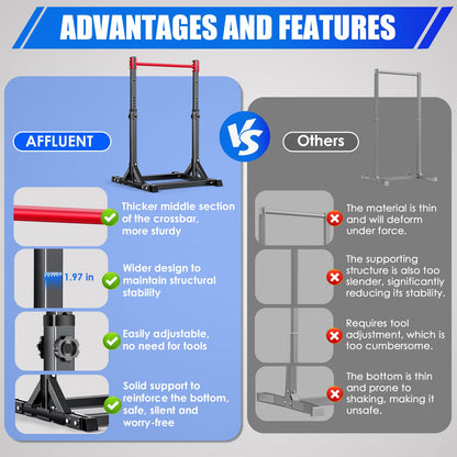 AFFLUENT Pull Up Bar Stand Free Standing Pull Up Bar Station 8 Adjustable Heights Power Tower for Home Gym Workout 330lbs Capacity Red