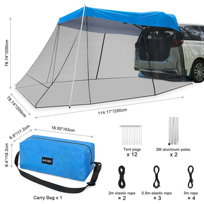 G4Free Car Awning Sun Shelter with Mosquito Net, Portable SUV Tent Tailgate Shade Car Canopy for Outdoor Camping Travel (Blue)