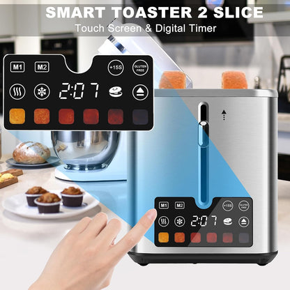 Skiennix Touch Screen Toaster - 2 Slice Stainless Steel Smart Toaster with LCD Display & 6 Shade Settings