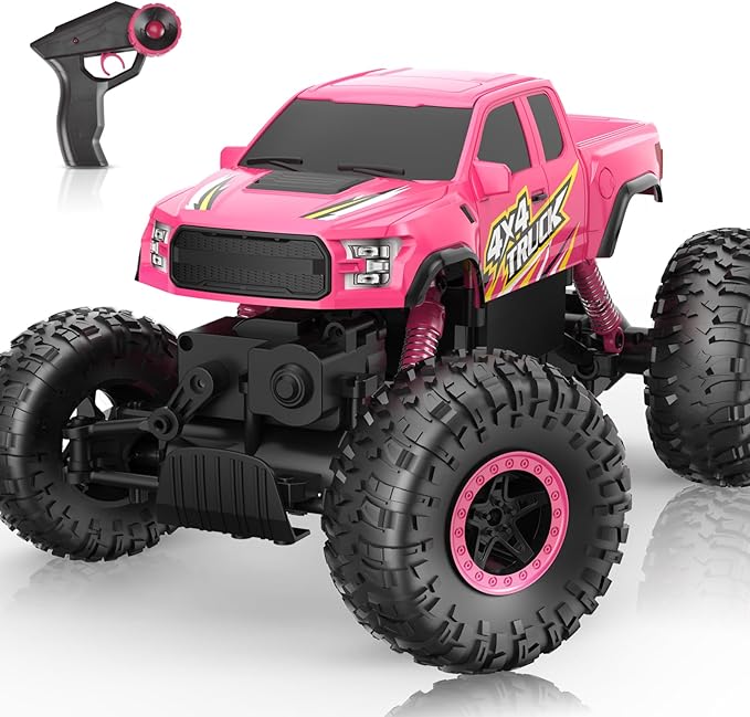 Double E Raptor F150 RC Car 4WD 2 Motors Monster Trucks for Girls 11 Inches Off Road Crawler Vehicle Truck Toy with Rechargeable Battery Gift for Kids 6 7 8 9 10 11 12 Years-Pink