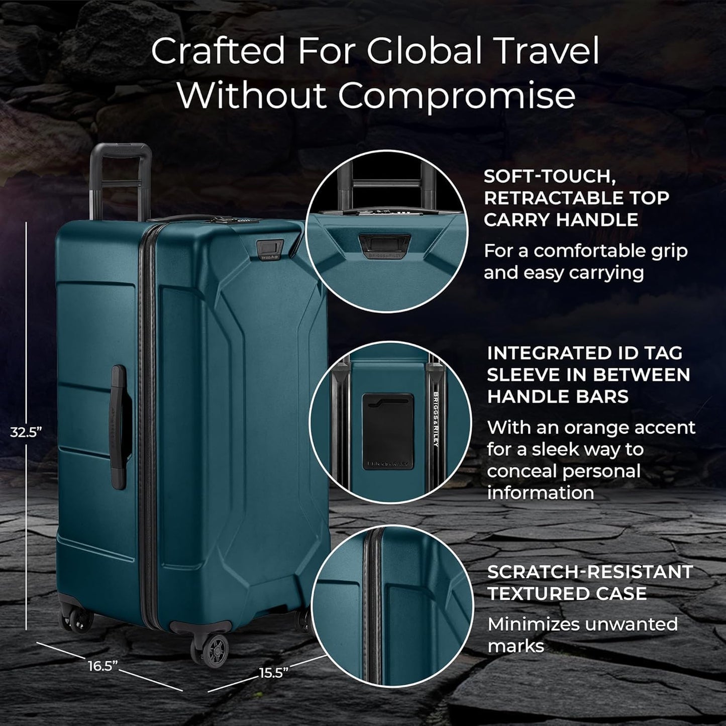 Briggs & Riley 32 Inch Extra Large Trunk Checked Luggage - Maximum Capacity Hard Shell Heavy Duty Travel Suitcase with 360-Degree Spinner Wheels - TSA Lock - Torq Collection - Ocean