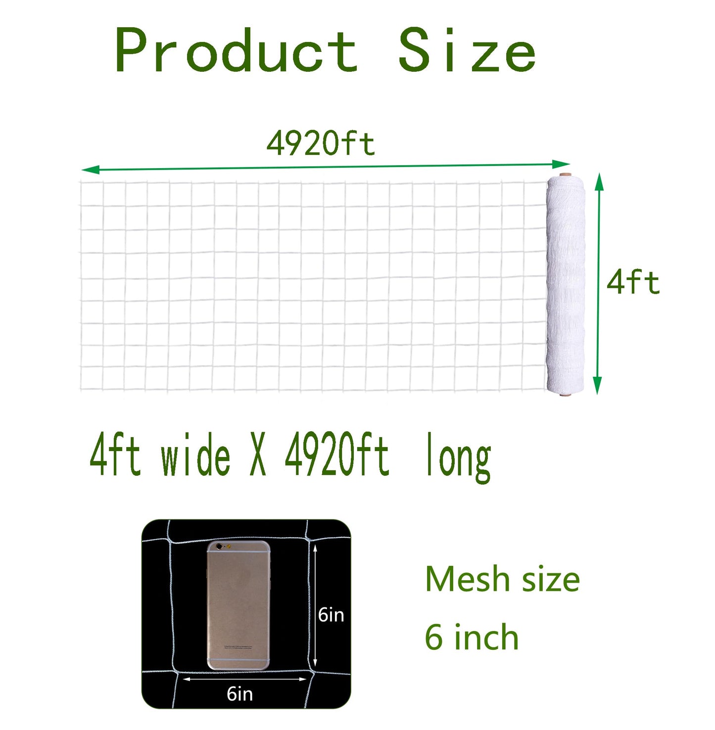 mychoiii Professional Garden Trellis Netting Bulk Roll 4ft x 4920ft - Heavy Duty Plant Support Net for Climbing Vegetables, 6" Mesh Scrog Netting for Grow Tent Cucumber Tomato Grape Vine Hydroponic