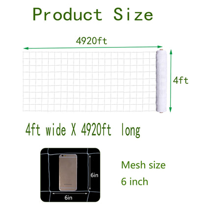 mychoiii Professional Garden Trellis Netting Bulk Roll 4ft x 4920ft - Heavy Duty Plant Support Net for Climbing Vegetables, 6" Mesh Scrog Netting for Grow Tent Cucumber Tomato Grape Vine Hydroponic