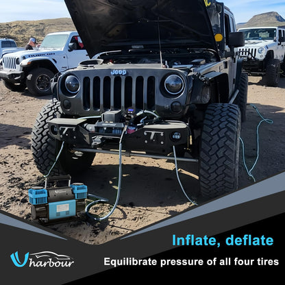 Uharbour 4 Tire Inflation Deflation System, 4 Tire Air Up Down System, 4 Tire Pressure Equalizer, Inflate or Deflate All 4 Tires at Once, Flexible Air Hose Fits Up to 155" Wheelbase.