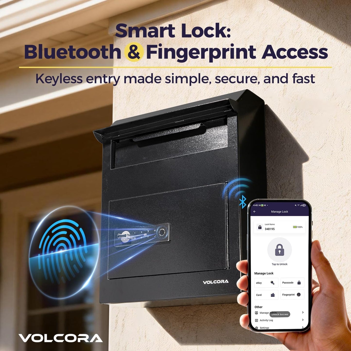 Volcora Smart Key Drop Box with Fingerprint Lock, Drop Safe with Drop Slot, Digital Keypad, Supports Fingerprint/APP Bluetooth/Passcode/Access Card/Key Unlock, Wall Mount Mailbox, Cash Drop Box
