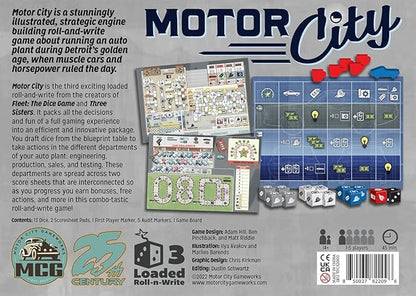 Motor City A Strategic Roll and Write Board Game About Building Autos in Detroit - 25th Century Games