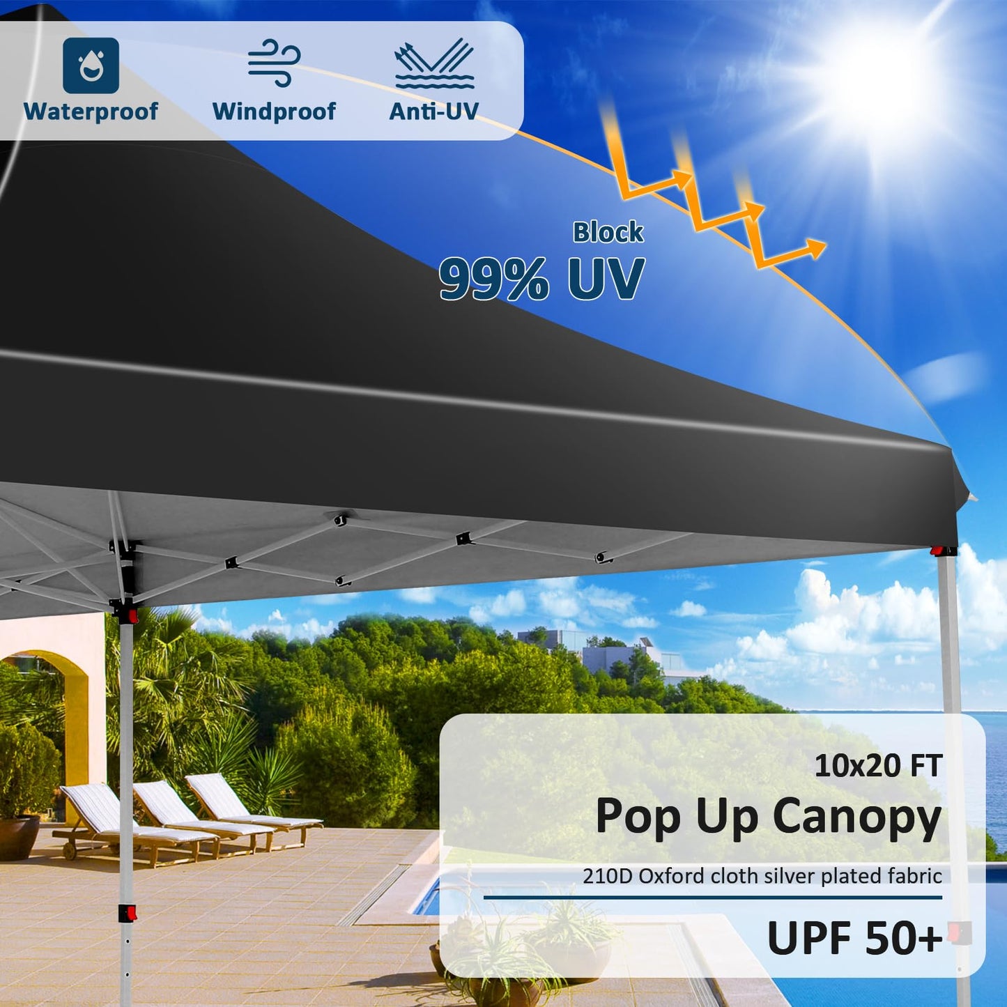 COBIZI 10x20 Pop Up Canopy with 6 Sidewalls, Conical Party Tent 10x20 with 3 Adjustable Height Waterproof, UV-Resistant with Carry Bag, Sandbag, Stake, Ropes for Parties, Commercial (Frame Upgraded)