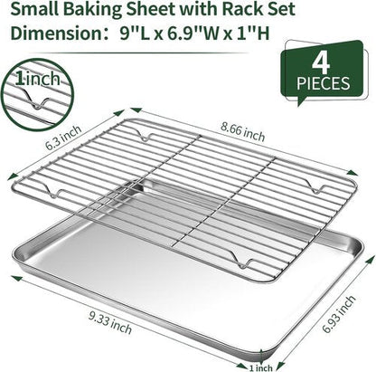 CEKEE Stainless Steel Baking Sheet Set - Heavy Duty Cookie Pans with Cooling Racks | 9 x 7 Inch, Dishwasher Safe