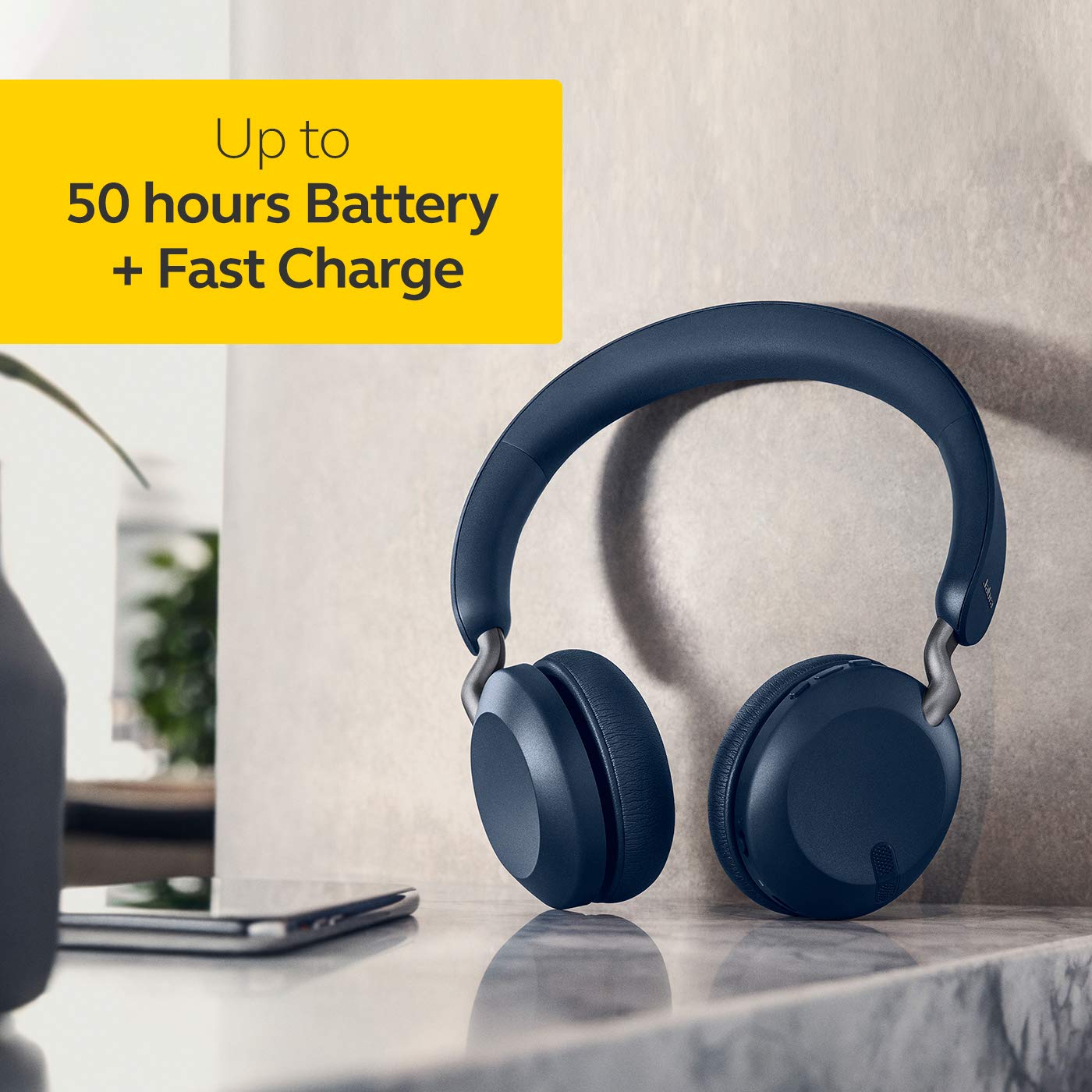 Jabra Elite 45h, Navy – On-Ear Wireless Headphones with Up to 50 Hours of Battery Life, Superior Sound with Advanced 40mm Speakers – Compact, Foldable & Lightweight Design