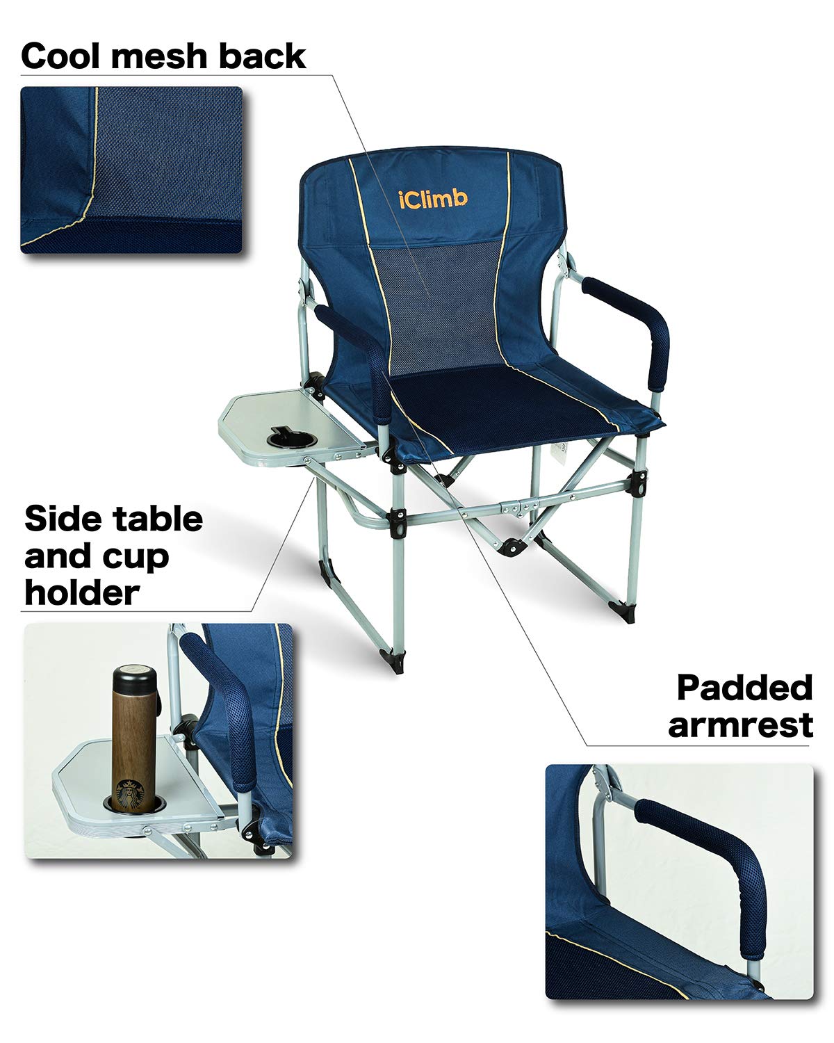 iClimb 1 Light Folding Table and 1 Heavy Duty Compact Folding Chair Bundle for Adults Outdoor Camping Beach Concert