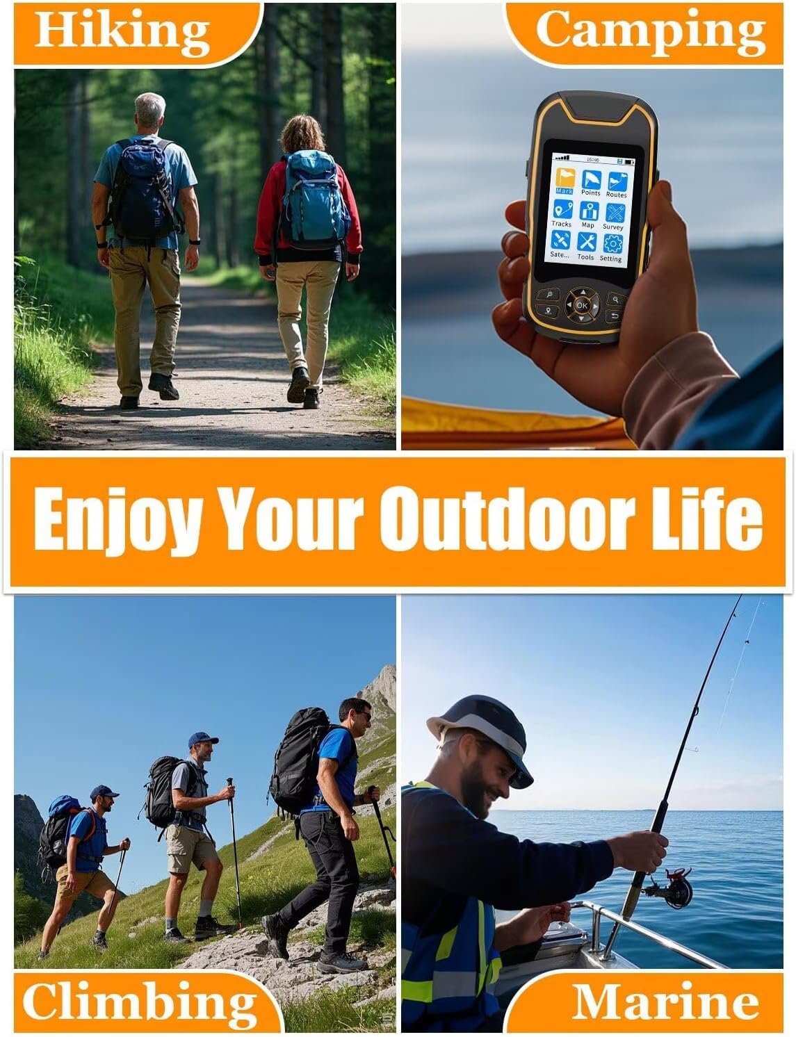 Handheld GPS for Hiking, Rugged and Waterproof Handheld GPS Navigator, 3.2" Sunlight Readable Screen, Compact Satellite Handheld GPS with USA Topo Map, Multi-GNSS Support, Extra Battery Life
