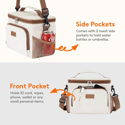 Lifewit Reusable Insulated Lunch Bag, Portable Cooler Freezable Soft Lunchbox Leakproof with Adjustable Shoulder Strap for Men Women Adult for Work Picnic or Travel, 9L 12 Can, Cream
