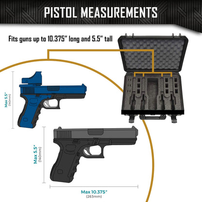 4 Pistol 12 Magazine Doro Gun Case with Custom MyCaseBuilder Foam Insert | Waterproof, Heavy Duty | Tactical Firearms, Ammunition and Accessory Holder | Hard Gun and Magazine Case | 18 x 14 x 7 Inches