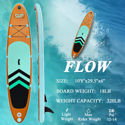 JC-ATHLETICS Inflatable Stand Up Paddle Board (6 Inches Thick), ISUP Package W/Premium SUP Accessories & Backpack, Non-Slip Deck,Fins, Adjustable Paddle,Leash,Hand Pump,Standing Boat for Youth & Adult