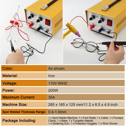 30A Jewelry Spot Welder Machine, Handheld Jewelry Spot Welder for Gold, Silver, Platinum, K Gold, Professional Pulse Arc Spot Welder, Spot Welding Equipment for Jewelry DIY Repair