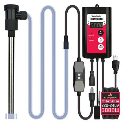 YLboyLIAN 3000W Titanium Immersion Water Heater Portable Electric Pool & Bathtub Fully Submersible Water Heater with GFCI, Temp Control for Hot Tub, Above Ground Pool, Baptistry, Above Ground Pool