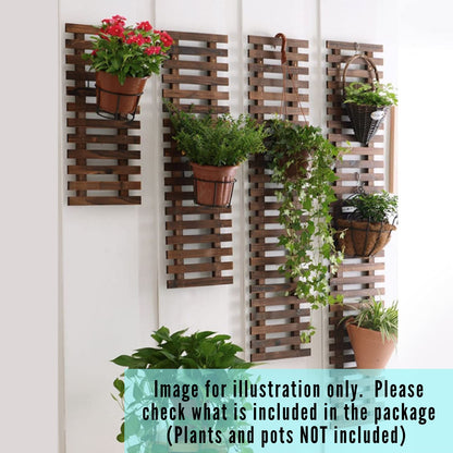 ShopLaLa Bundle - 6" Pot + Wooden Plant Holder, White Large Metal Flower Pot, Vertica Hanging Planters for Indoor Plants, Wall Mounted Plant Stand Ladder Outdoor Display Garden, Wooden Trellis Plants