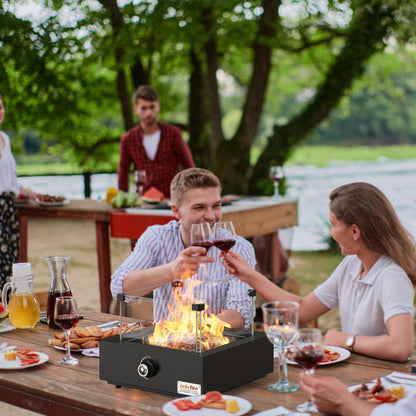ONLYFIRE OUTDOOR LIVING Portable Propane Gas Fire Pit Bottom-Mounted for Table with Umbrella Hole, Tabletop Smokeless Firepit with Wind Guard for Patio Camping RV Tailgating, 23000BTU, Square FP041