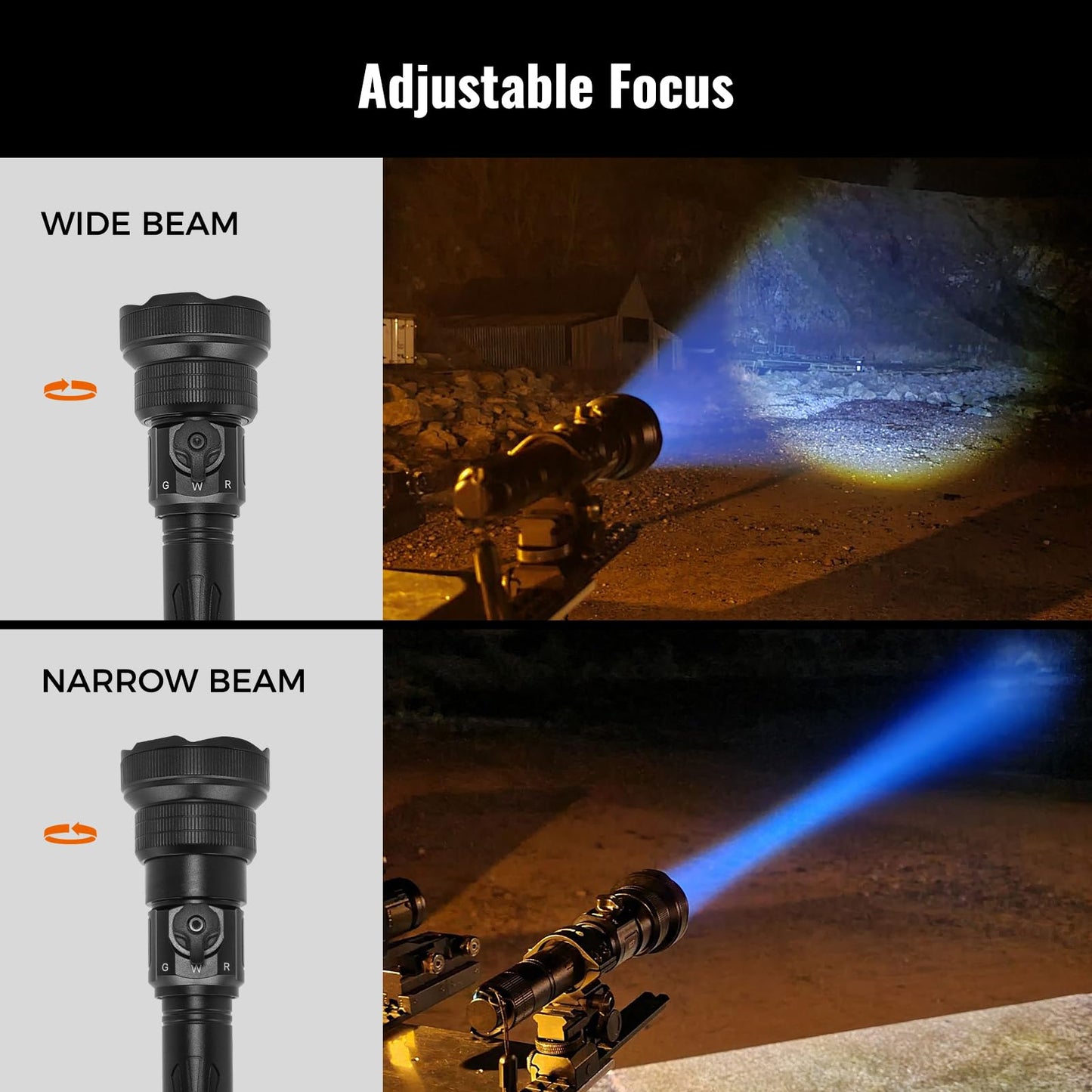 Brinyte T28 LED Zoomable Hunting Light, 3 Color in 1(Red, Green, White) Rechargeable Predator Flashlight with Pressure Switch Mount, IP66 Waterproof Coyote Light for Hogs Coon Varmint Hunting