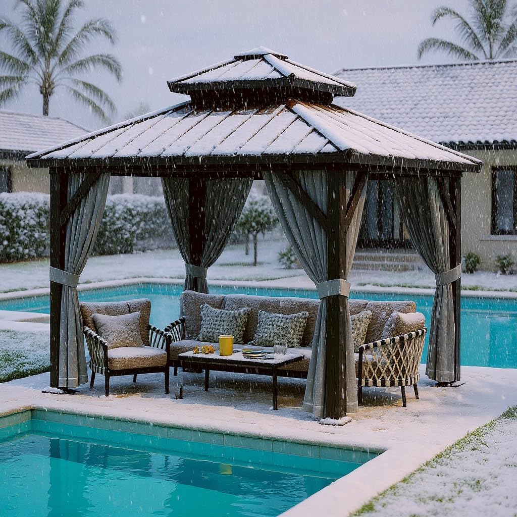 10x10 ft Double Roof Hardtop Gazebo, Heavy Duty Galvanized Steel Pavilion with Netting and Curtains, Metal Roof Patio Gazebo for Terrace, Lawn, and Deck, Gray