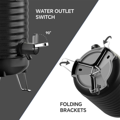 IDEUS Insulated Beverage Dispenser, All-in-one for Camping Vacuum Double-Wall Stainless Steel Water Cooler Coffee Carafe Jug Leakproof Drink Container with Handle, Spigot & Stand (Black, 1,4gal)