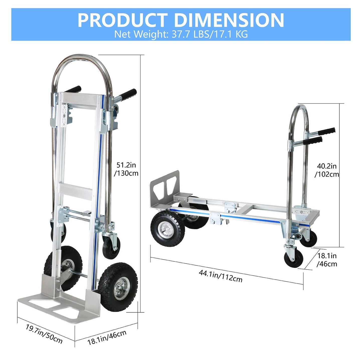 Heavy Duty Convertible Hand Truck, 2 in 1 Folding Dolly 800 LBS Capacity Industrial Platform Cart Collapsible Truck for Transport & Moving in Warehouse, Home, Supermarket