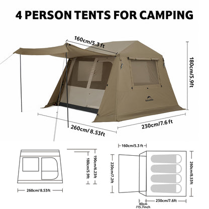 Naturehike Village Lite Camping Tent, 60S Easy Setup Instant Tents for Camping, Double Layer 4/8 Person Tent with with Full Rainfly