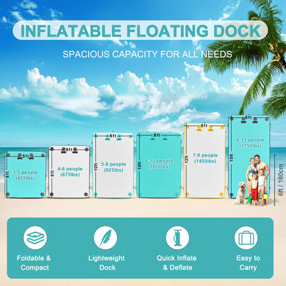 AWSUM Inflatable Floating Dock Air Dock 6ft Platform Floating Island Raft with None-Slip Surface for Pool Beach Ocean