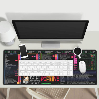 Aoojanu Excel Shortcut Keys Mouse Pad - 31.5 X 11.8 Inch XL Cheat Sheet Gaming Mousepad | PC Office Spreadsheet Keyboard Mat | Non-Slip Stitched Edge