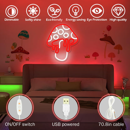 Ajoyferris Mushroom Neon Sign Dimmable Neon Light Sign Mushroom Night Light 3D Light Up Mushrooms Neon Signs for Wall Decor Game Room Bedroom Gift for Kids(Ice Blue)