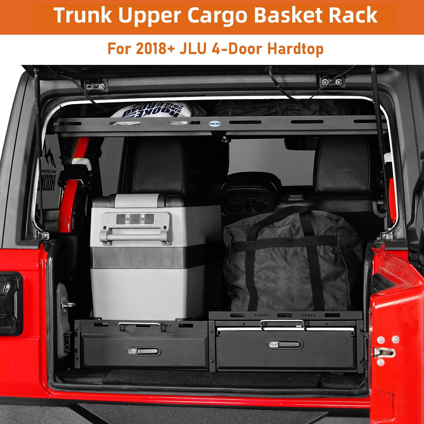 Hooke Road JLU Trunk Upper Cargo Basket Rack Tray for 2018-2026 Jeep Wrangler JL Unlimited 4-Door Hardtop, Interior Storage Platform Luggage Carrier Shelf