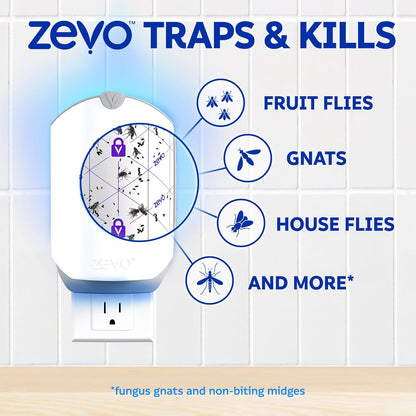 Zevo Flying Insect Trap - Indoor Bug Catcher with 3 Refill Cartridges | UV Light Technology for Flies